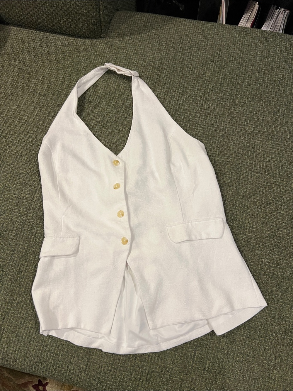 Monteau White Halter Vest Top with Button Front (sz XL)